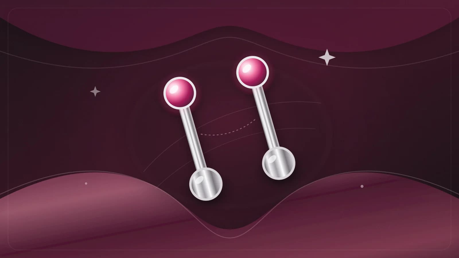 Zwei parallel gesetzte Zungen-Barbells mit roséfarbenen Kugeln als Venom-Piercing-Motiv
