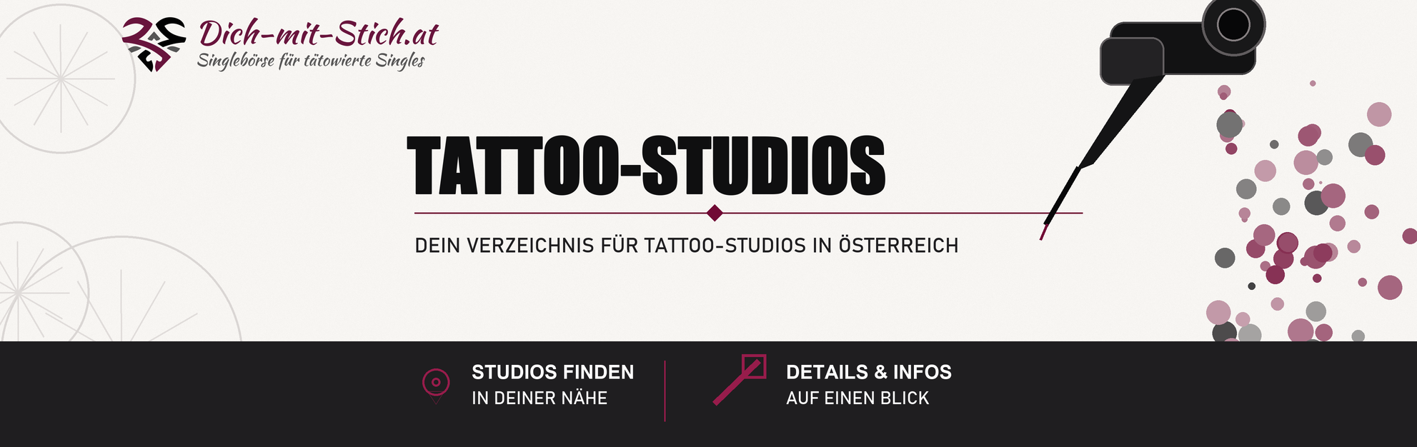 Dich mit Stich Tattoo-Studio-Verzeichnis für Österreich mit Tattoo-Maschine und Standort-Symbolen